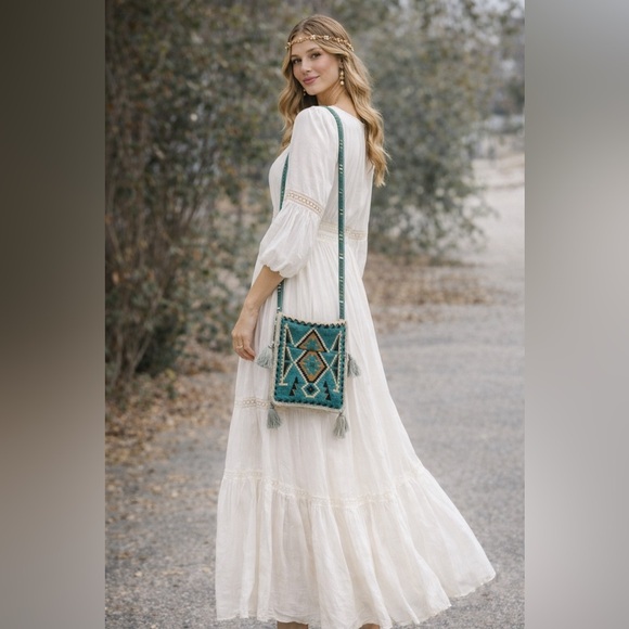 Handbags - Teal Kilim Patterned Handmade Crossbody Bag